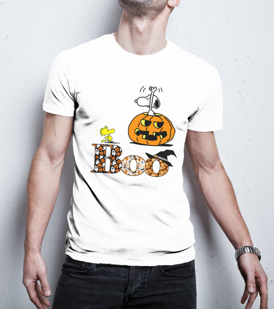Pumpkin Boo Halloween Snoopy Woodstock The Peanuts Movie T-Shirt