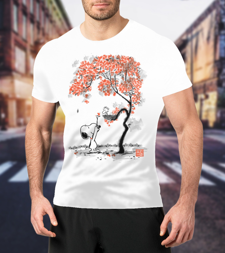 Snoopy Sumi E Tree Japanese Style The Peanuts Movie T-Shirt