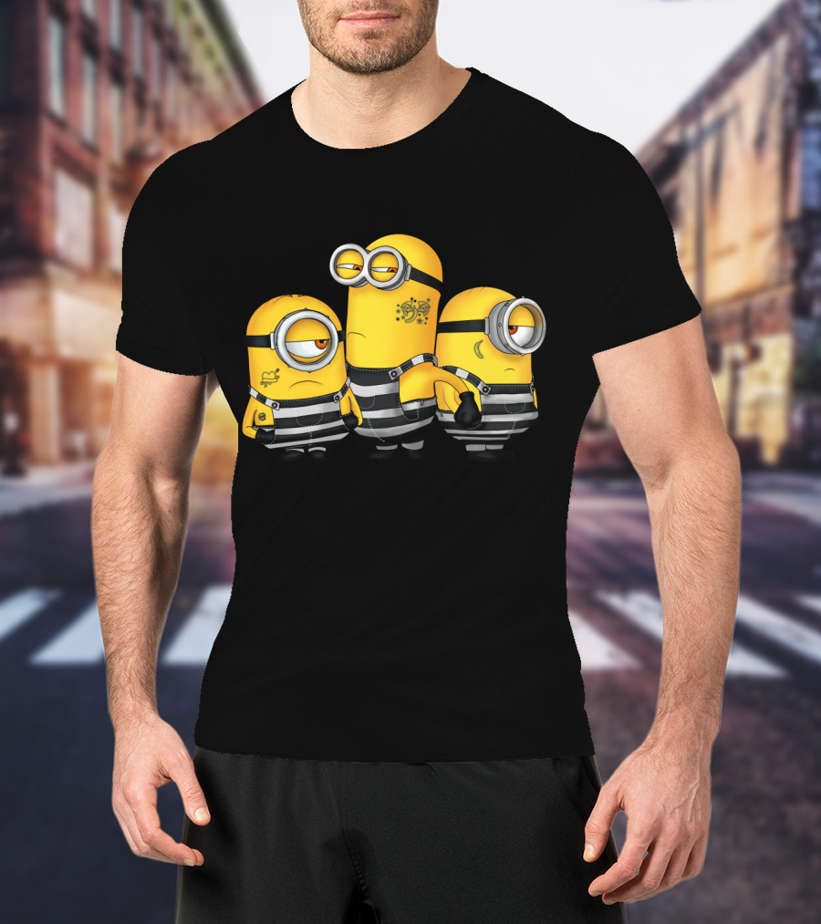 Guilty Wanted Minions Despicable Me Prison Stripes Crime Scene T-Shirt