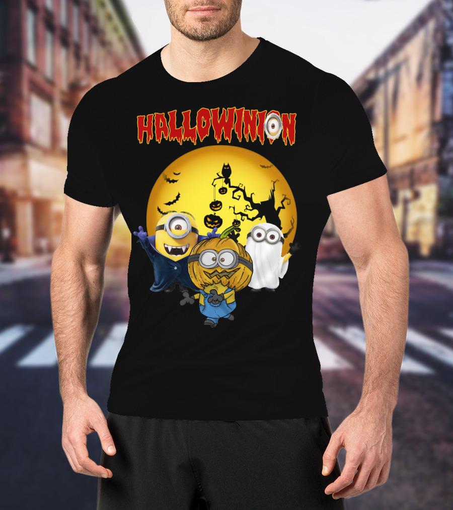 Hallowinion Halloween Minions Despicable Me Moon Bats Pumpkins Ghost Costume T-Shirt