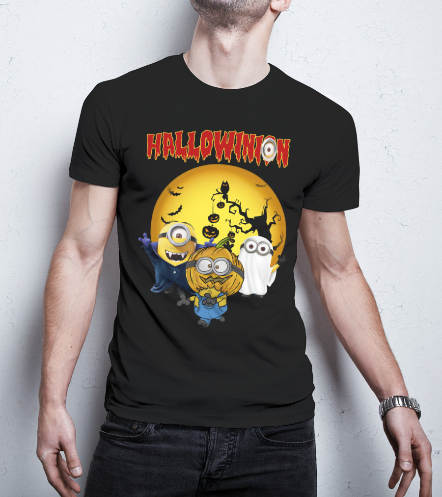Hallowinion Halloween Minions Despicable Me Moon Bats Pumpkins Ghost Costume T-Shirt