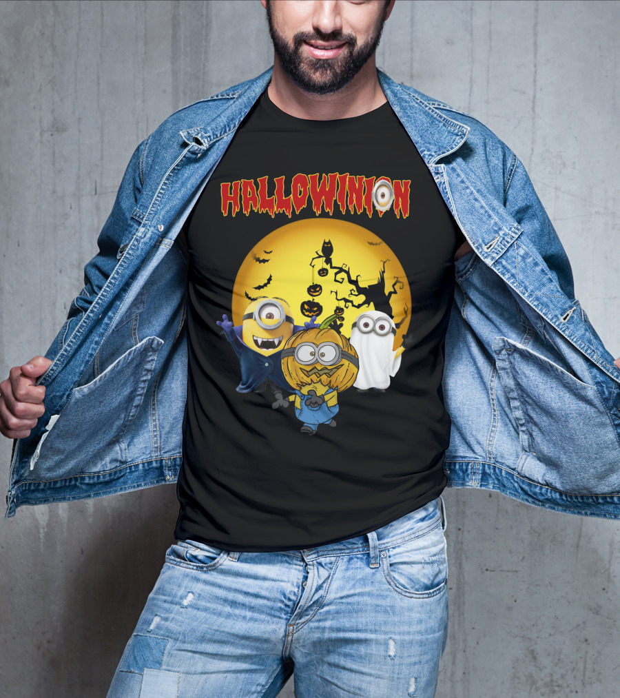 Hallowinion Halloween Minions Despicable Me Moon Bats Pumpkins Ghost Costume T-Shirt