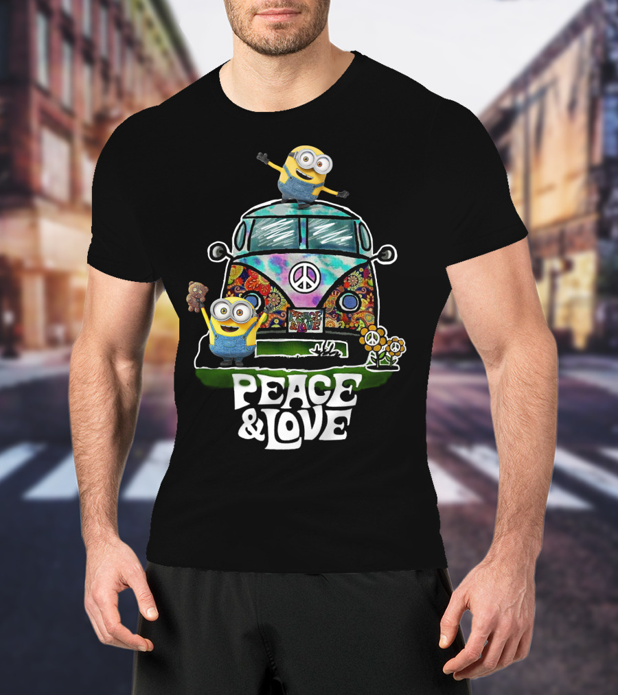 Peace Love Hippie Car Sunflower Minions Despicable Me Peace And Love T-Shirt