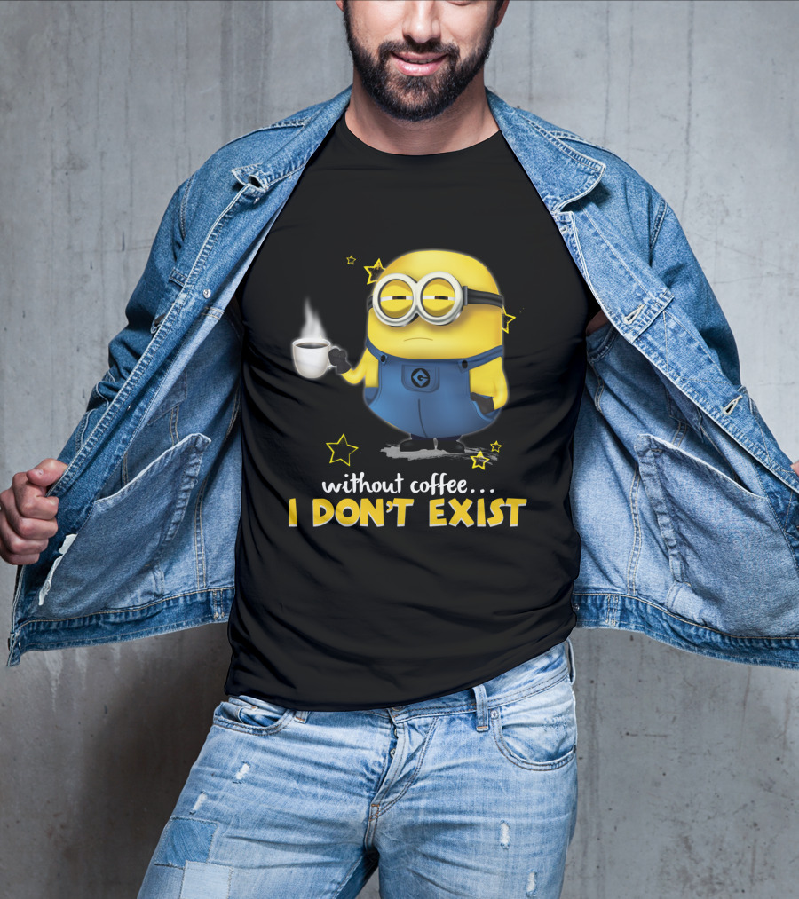 Without Coffee I Don't Exist Minion Holding Mug Despicable Me Stars T-Shirt