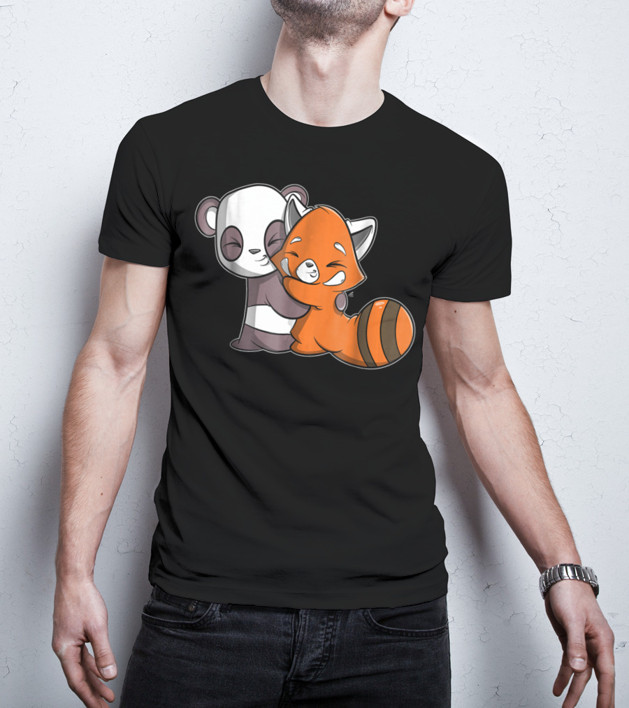 Cute Kawaii Panda Embrace Red Panda Hugging Adorable Friends T-Shirt