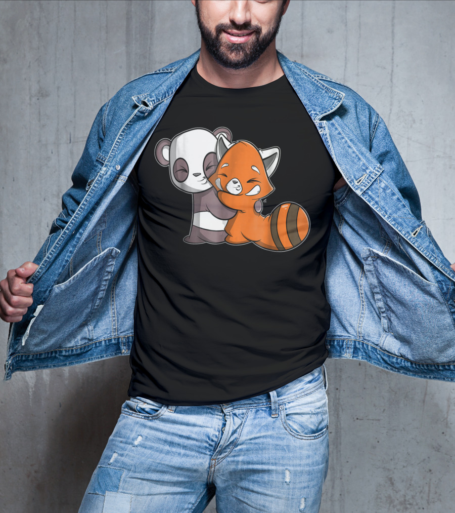 Cute Kawaii Panda Embrace Red Panda Hugging Adorable Friends T-Shirt