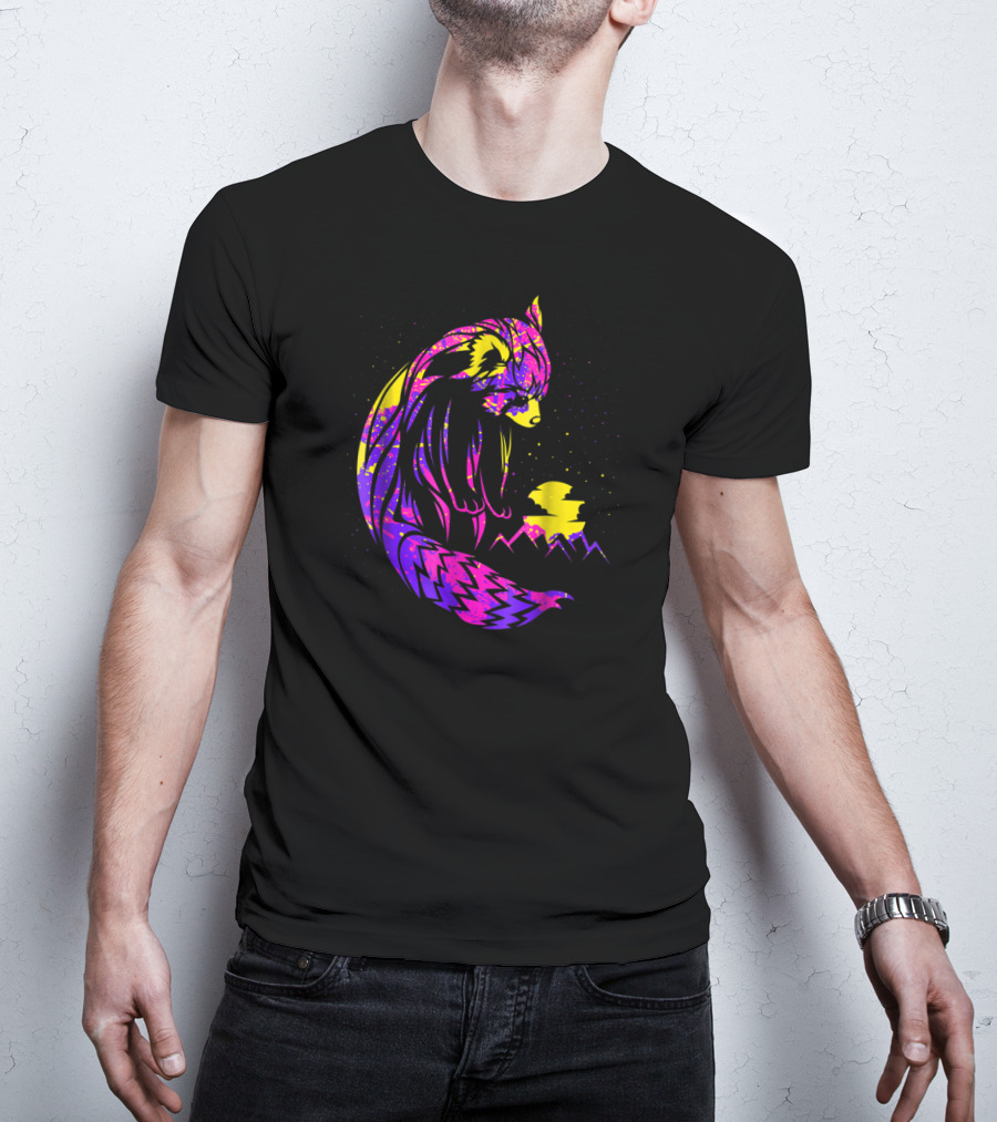 Red Panda Tribal Neon Night Mountains T-Shirt