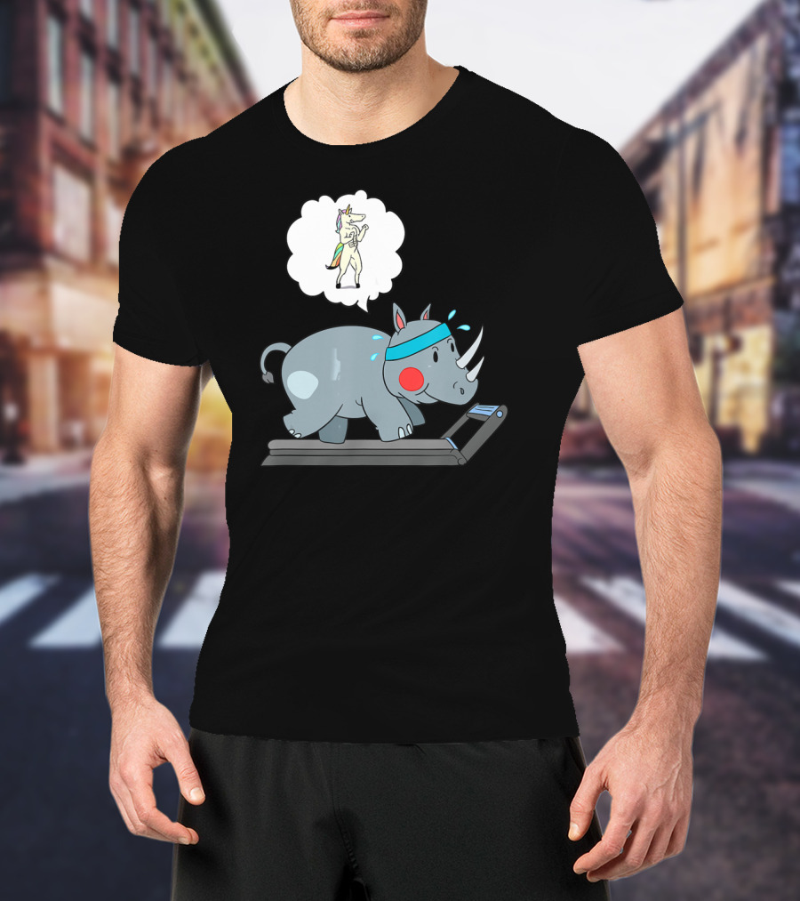 Rhino Running Cardio Unicorn Dream Funny Fitness T-Shirt