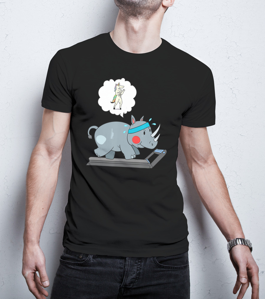 Rhino Running Cardio Unicorn Dream Funny Fitness T-Shirt