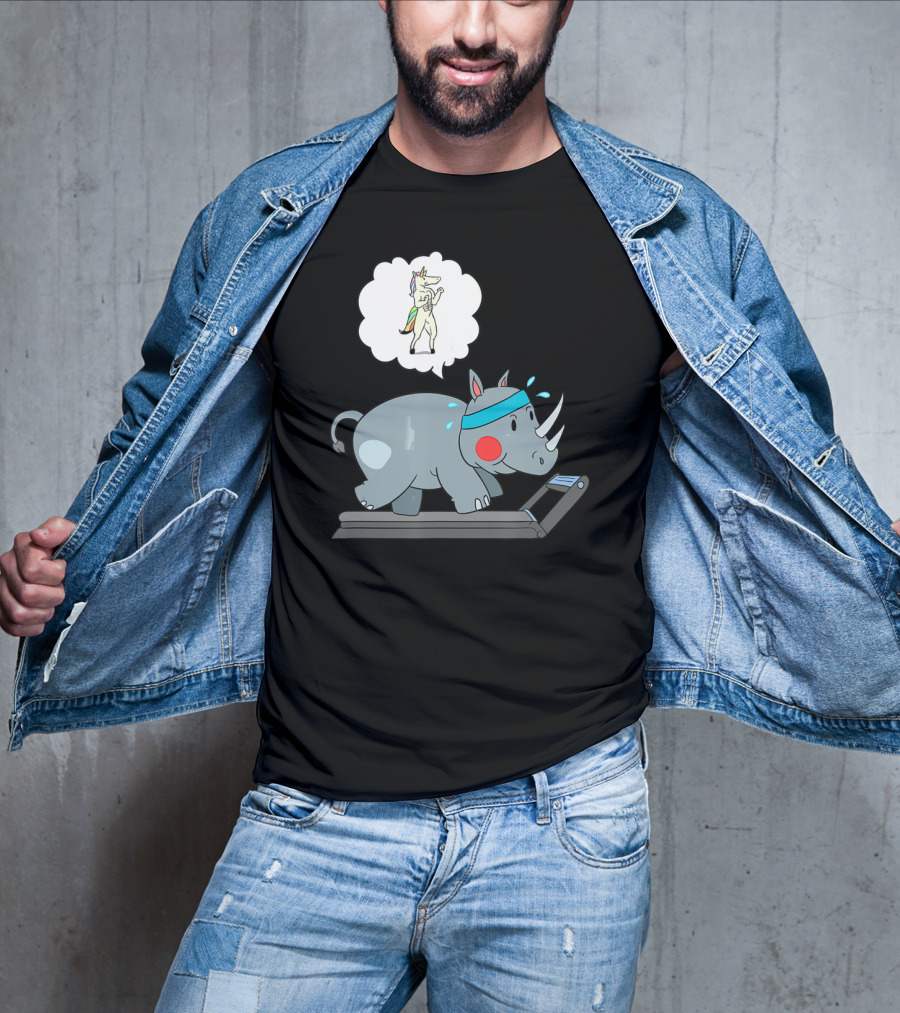 Rhino Running Cardio Unicorn Dream Funny Fitness T-Shirt