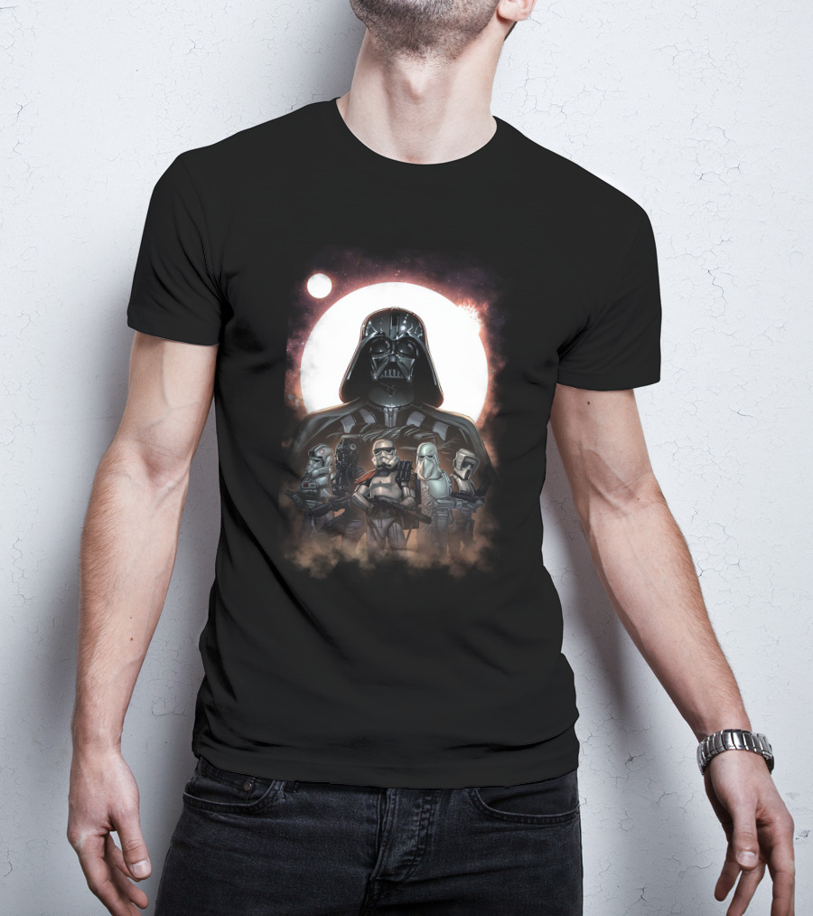 Darth Vader And Stormtroopers Under Galactic Moon Star Wars Dark Side Troops T-Shirt