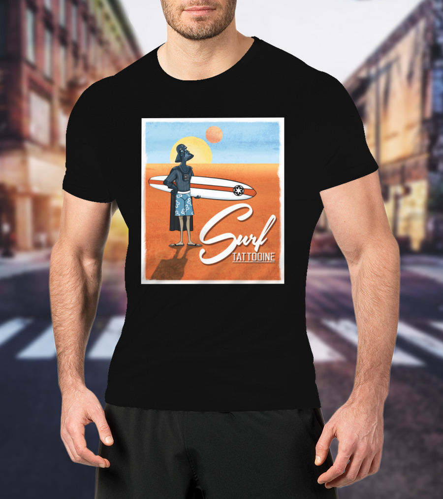 Surf Tatooine Darth Vader Star Wars Surfing Scene T-Shirt