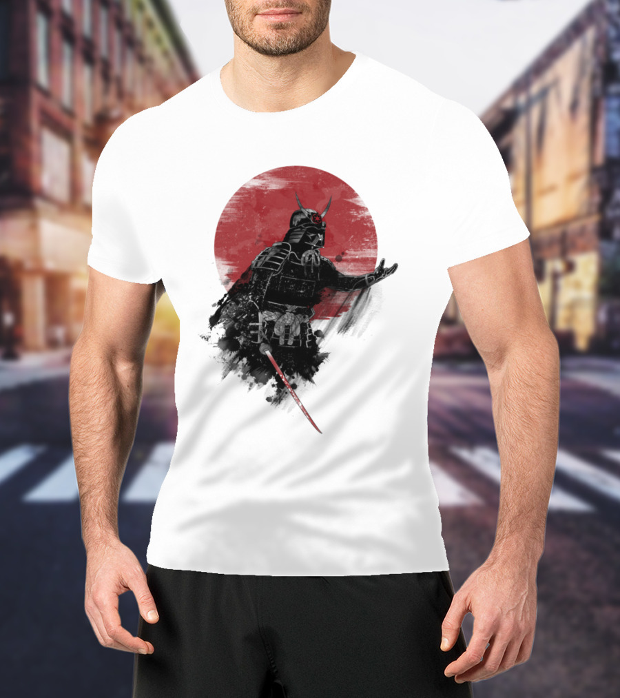Come To Samurai Side Darth Vader Star Wars Red Sun Dark Armor Samurai Helmet With Lightsaber T-Shirt