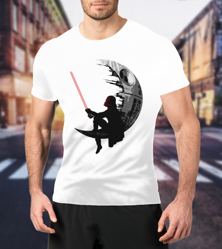 Sitting Darth Vader Death Star Moon Silhouette Star Wars T-Shirt