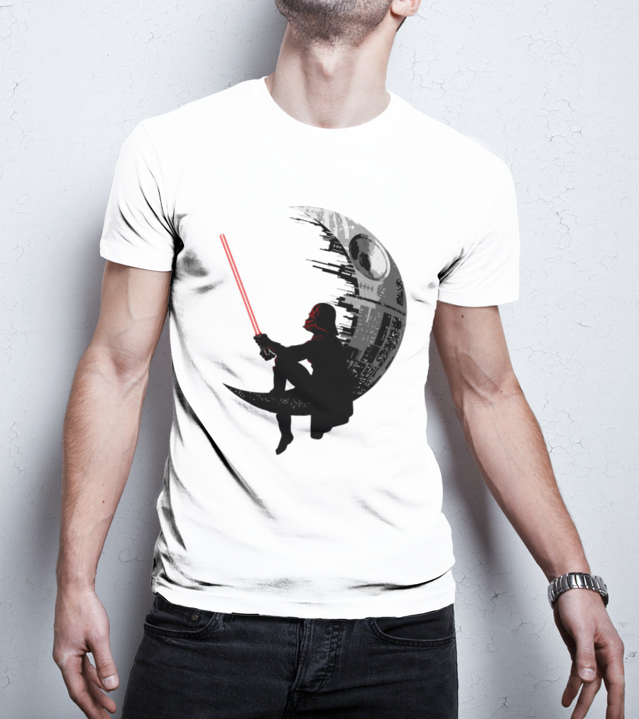 Sitting Darth Vader Death Star Moon Silhouette Star Wars T-Shirt