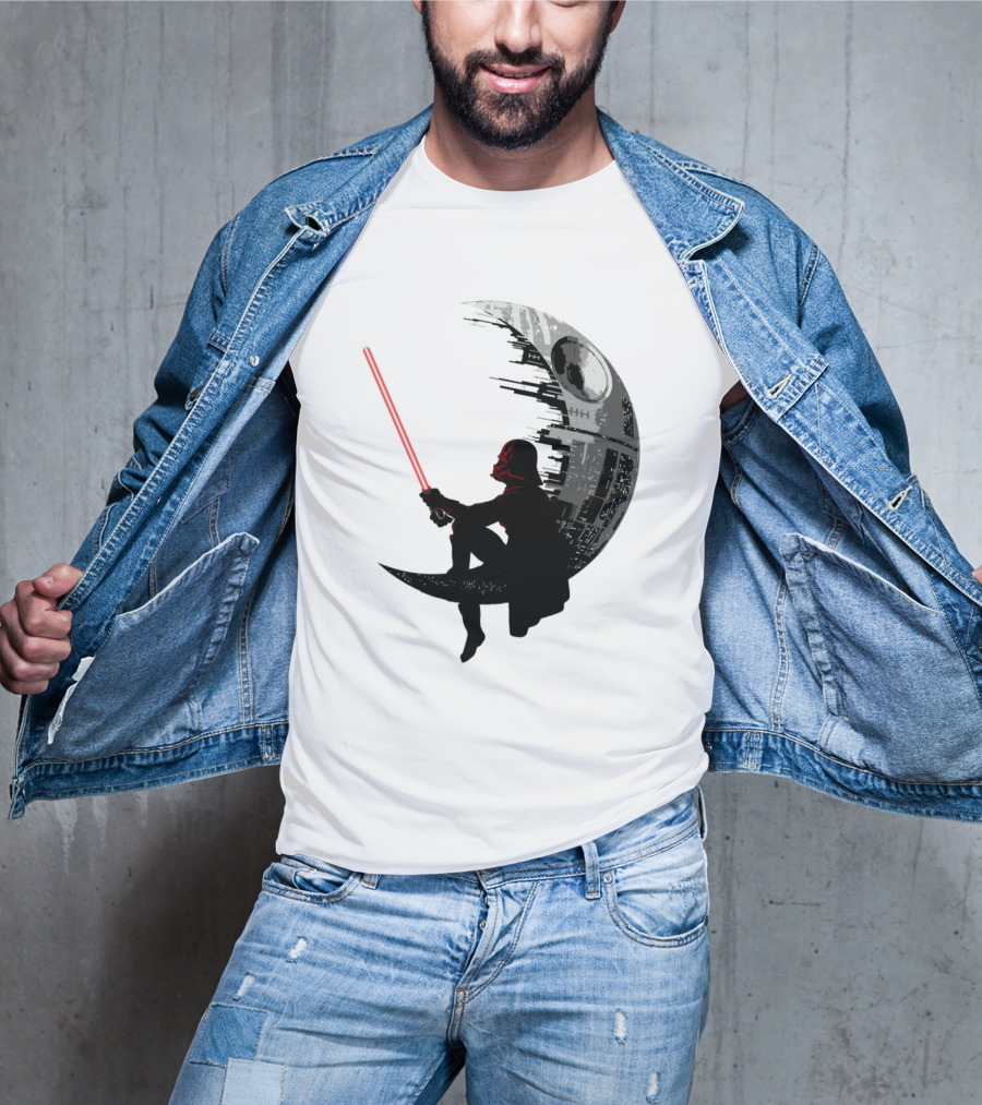 Sitting Darth Vader Death Star Moon Silhouette Star Wars T-Shirt
