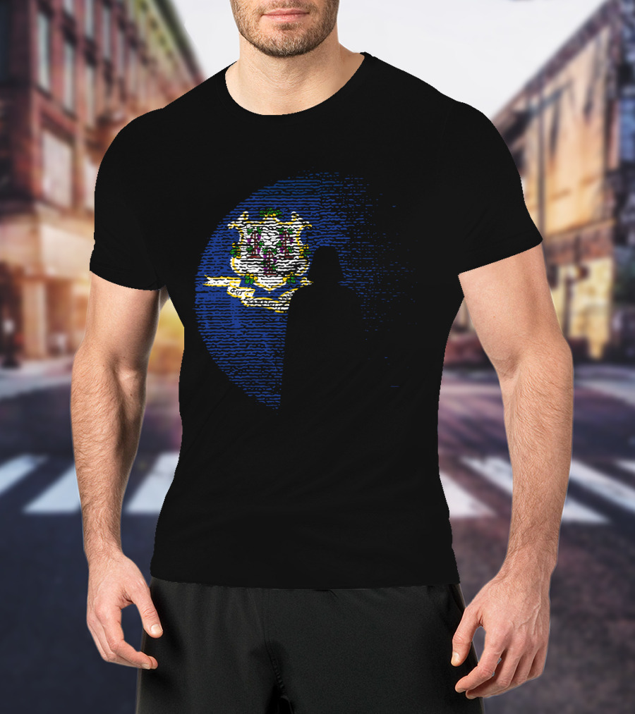 Connecticut State Flag Darth Vader Silhouette Death Star Icon Moon Star Wars T-Shirt