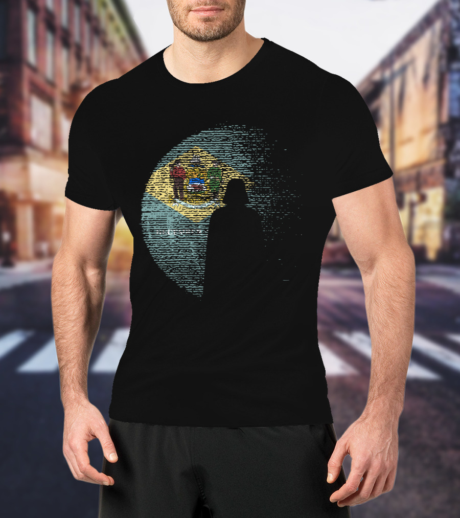 Vader Silhouette Over Delaware State Flag T-Shirt