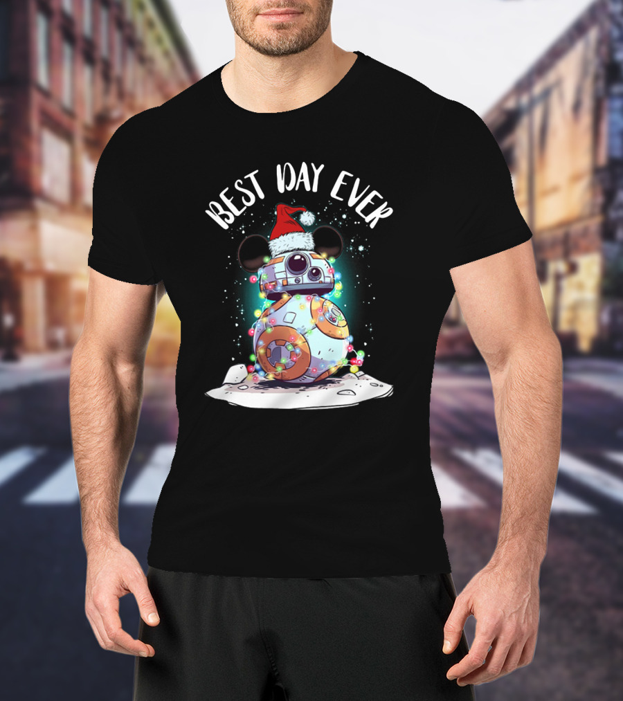Best Day Ever BB 8 Droid Star Wars Santa Hat Mickey Ears Holiday Lights T-Shirt