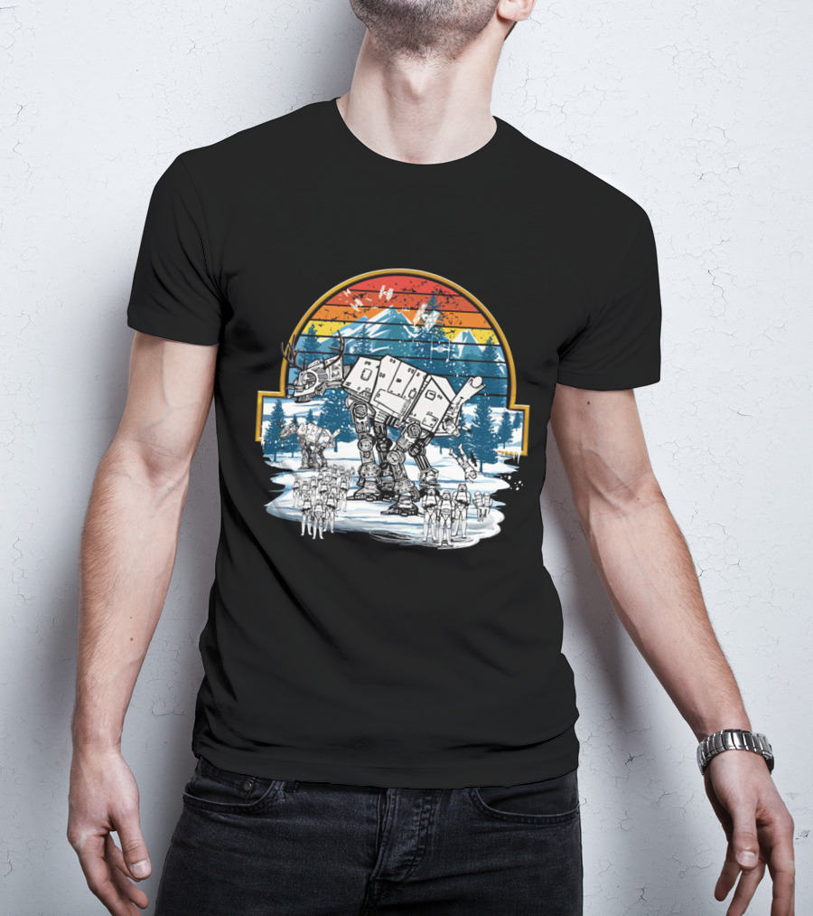 Retro Vintage AT AT Droids Star Wars Hoth Battle Sunset Scene T-Shirt