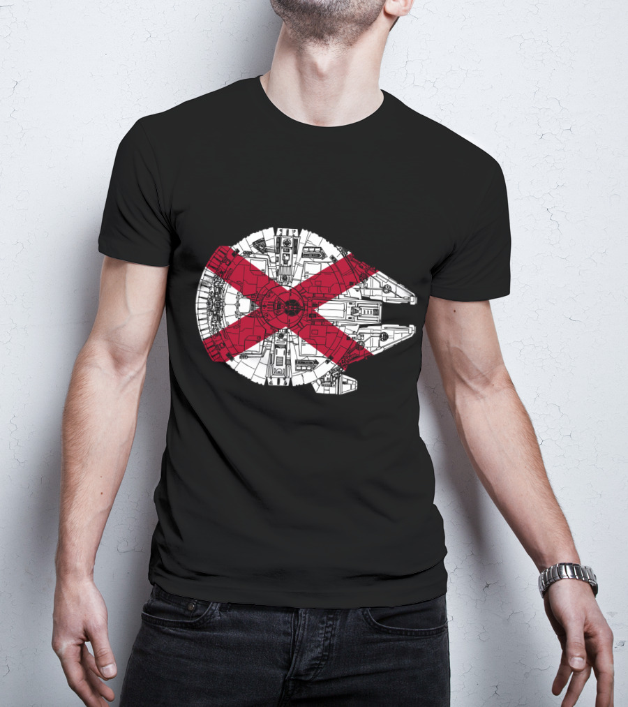 Alabama Flag Overlaid On The Millennium Falcon T-Shirt