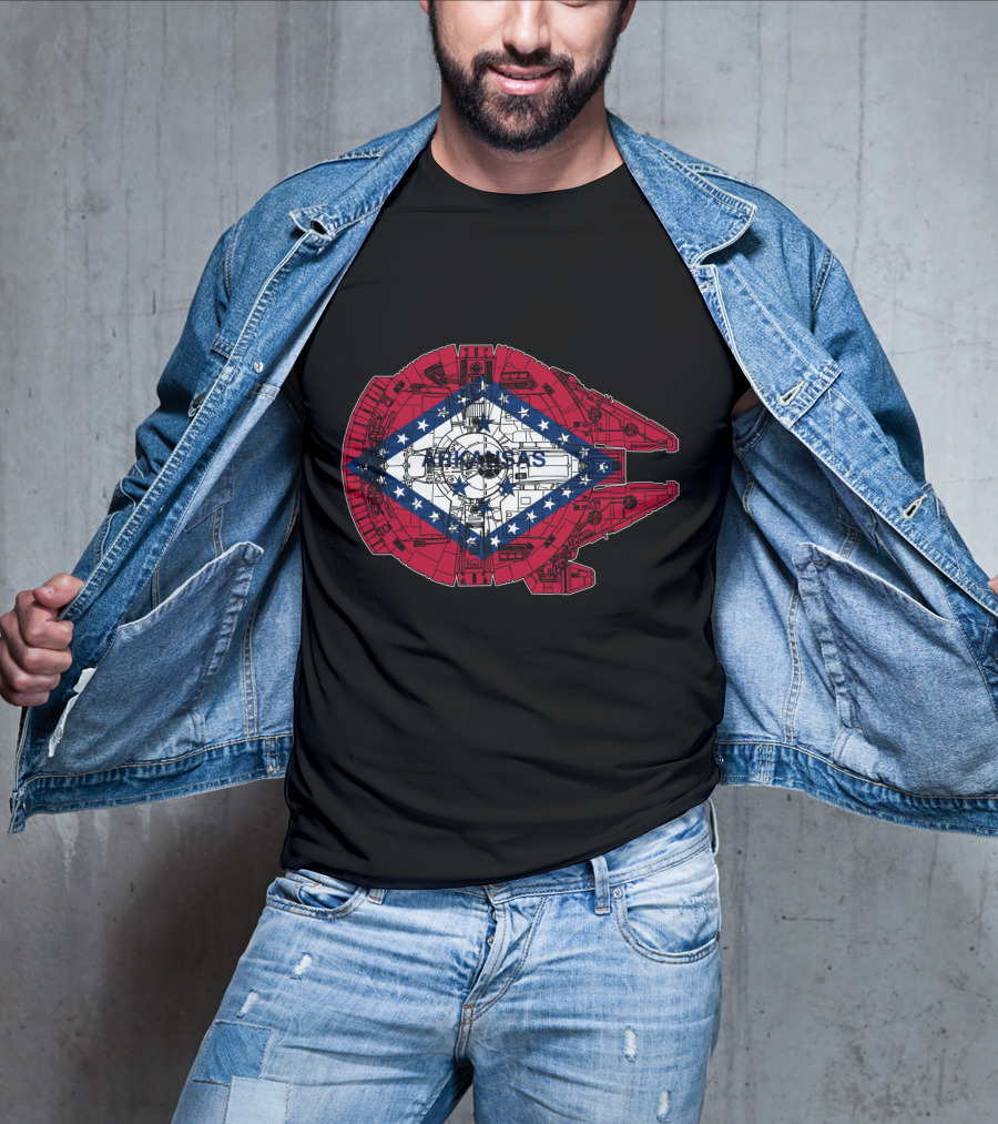 Arkansas Flag Overlaid On Millennium Falcon T-Shirt