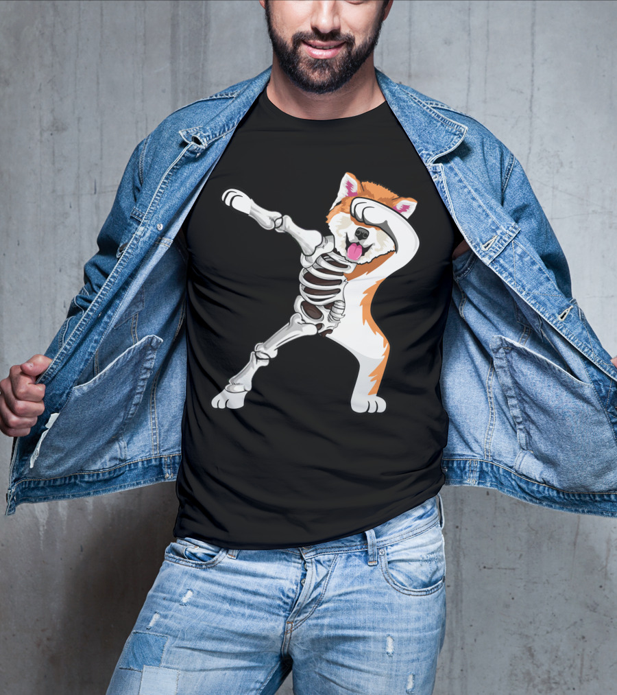 Akita Dog Skeleton Dabbing Halloween T-Shirt