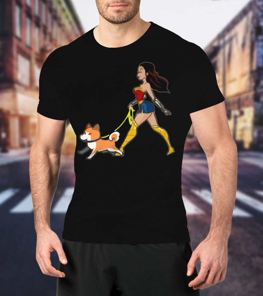 Walk With Akita Woman In Wonder T-Shirt