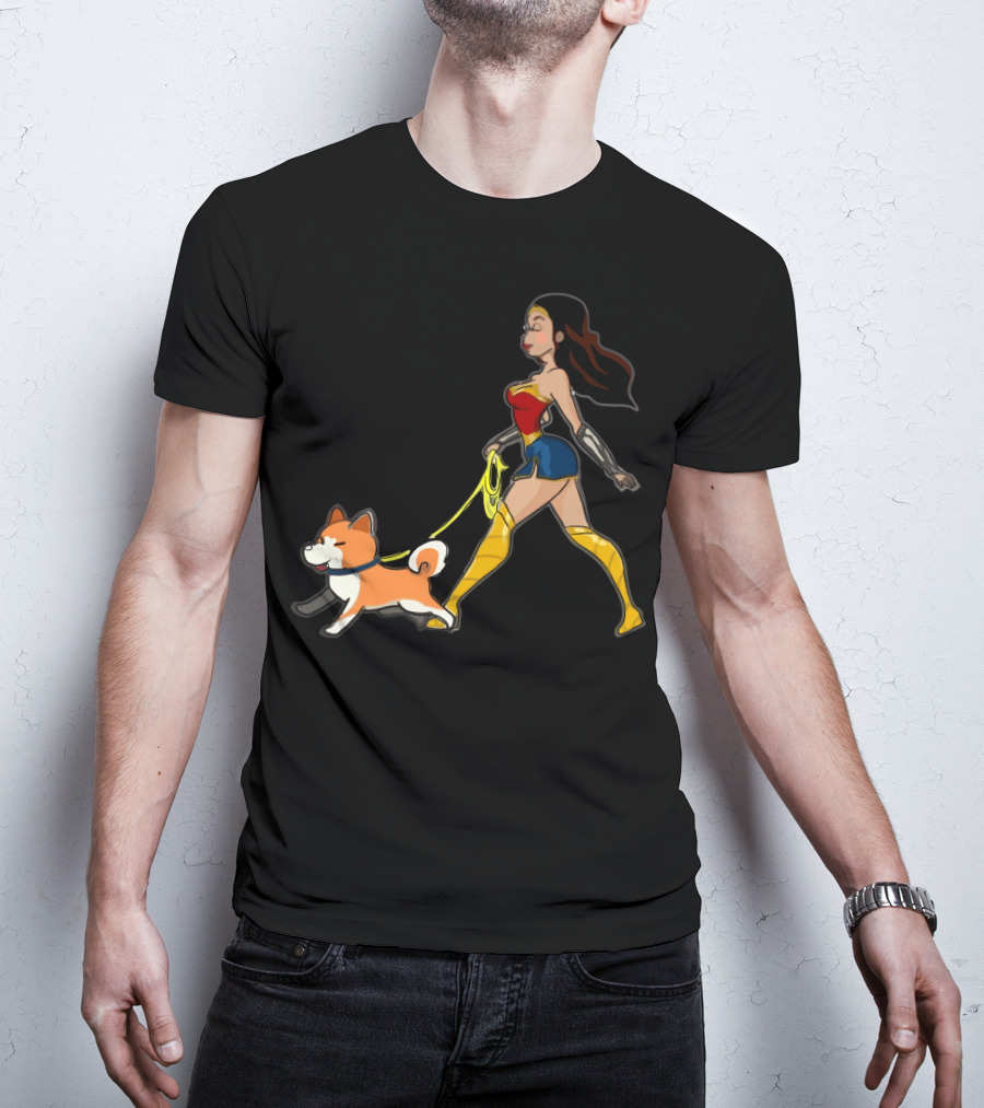 Walk With Akita Woman In Wonder T-Shirt