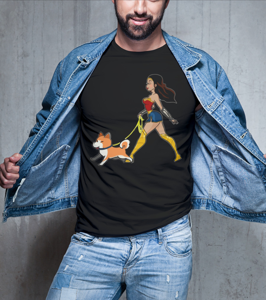 Walk With Akita Woman In Wonder T-Shirt