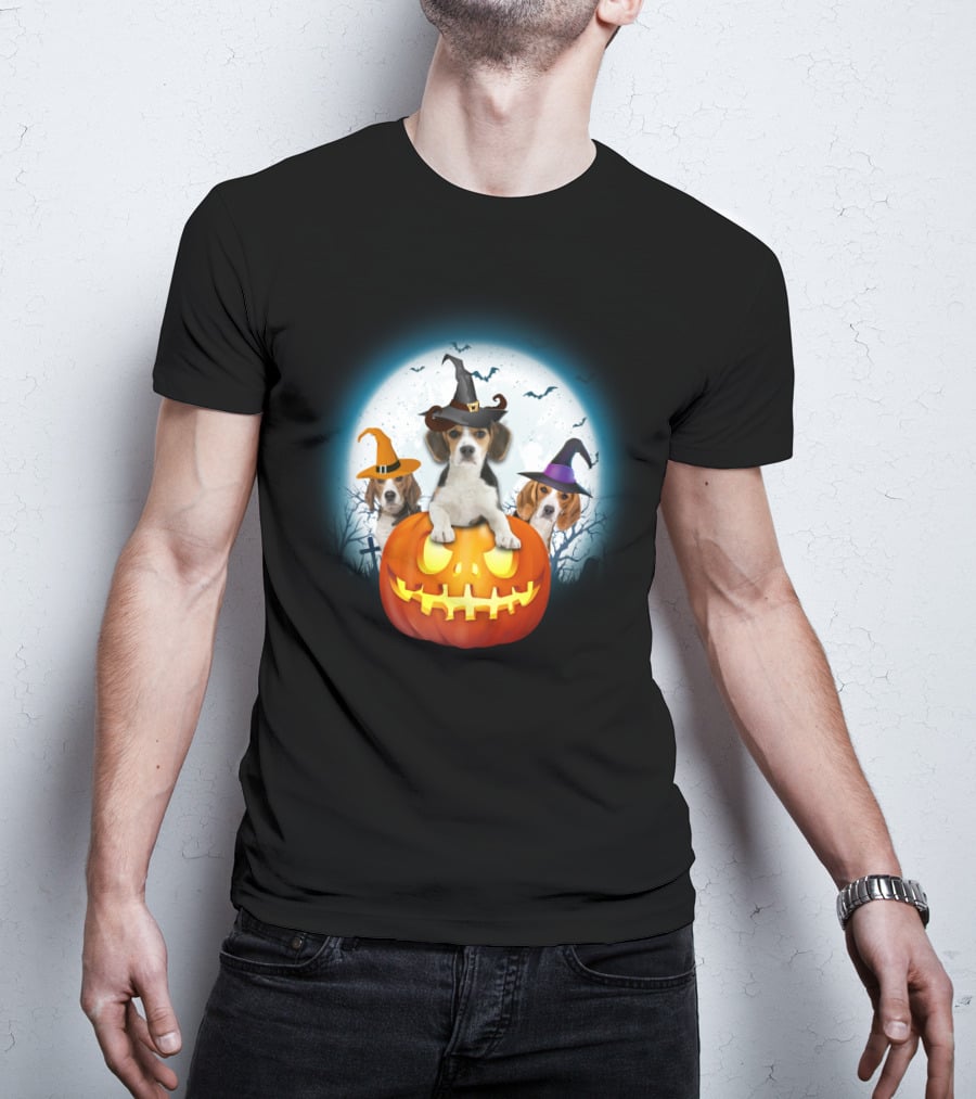 Beagle Pumpkin Halloween Witch Trio T-Shirt