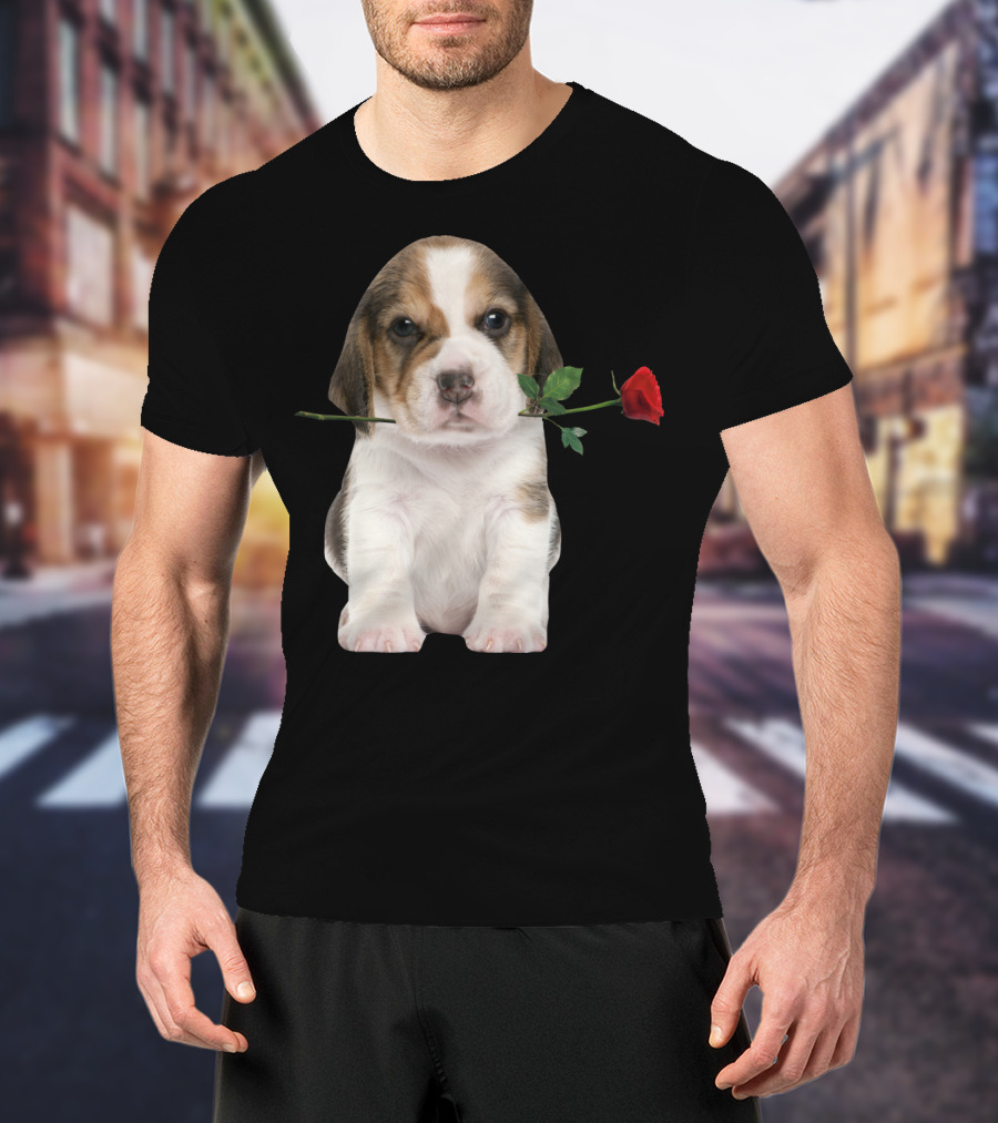 Beagle Puppy With Red Rose T-Shirt