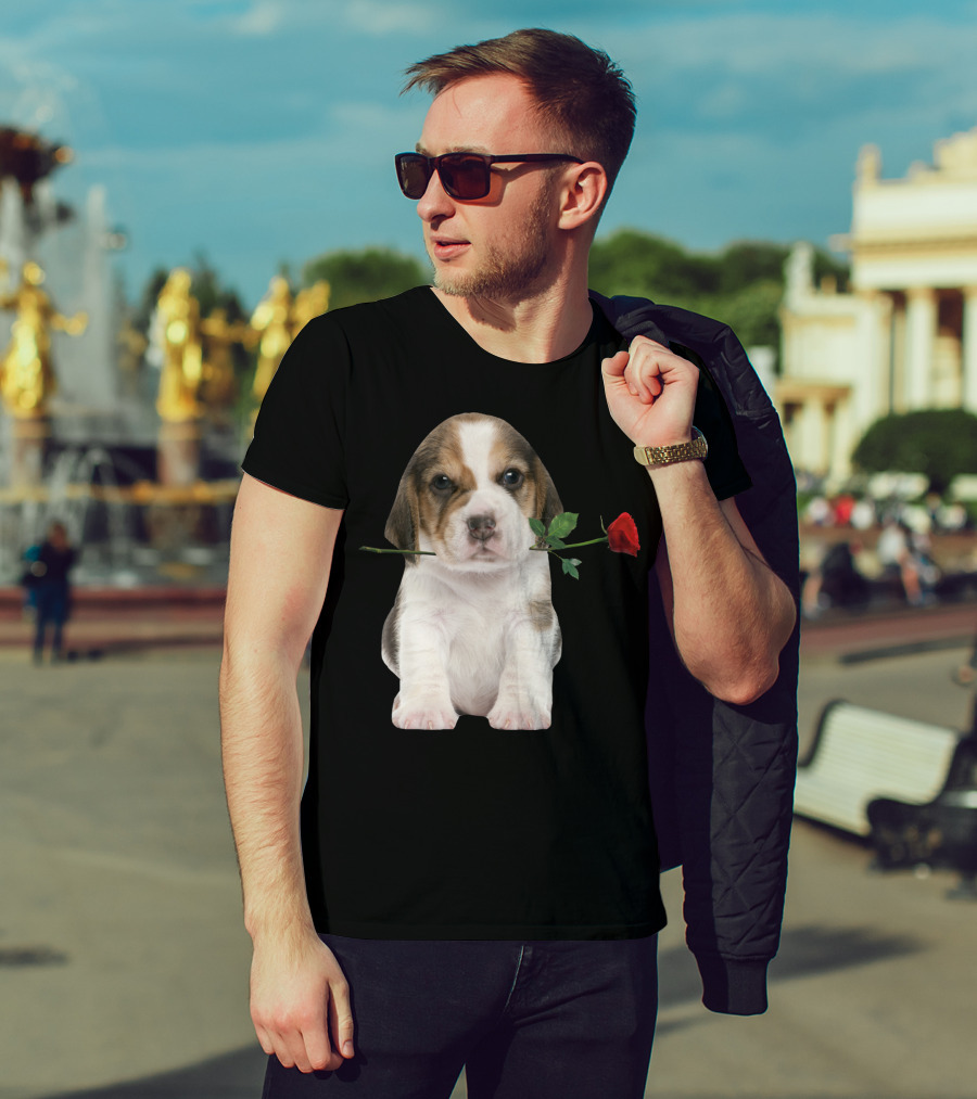 Beagle Puppy With Red Rose T-Shirt