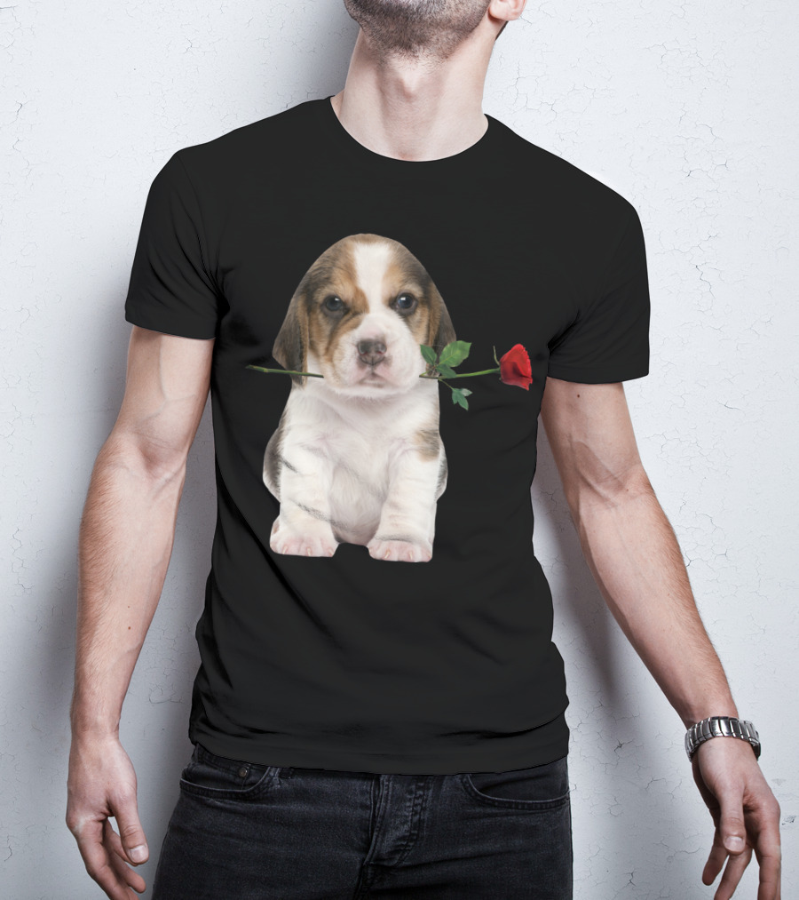 Beagle Puppy With Red Rose T-Shirt