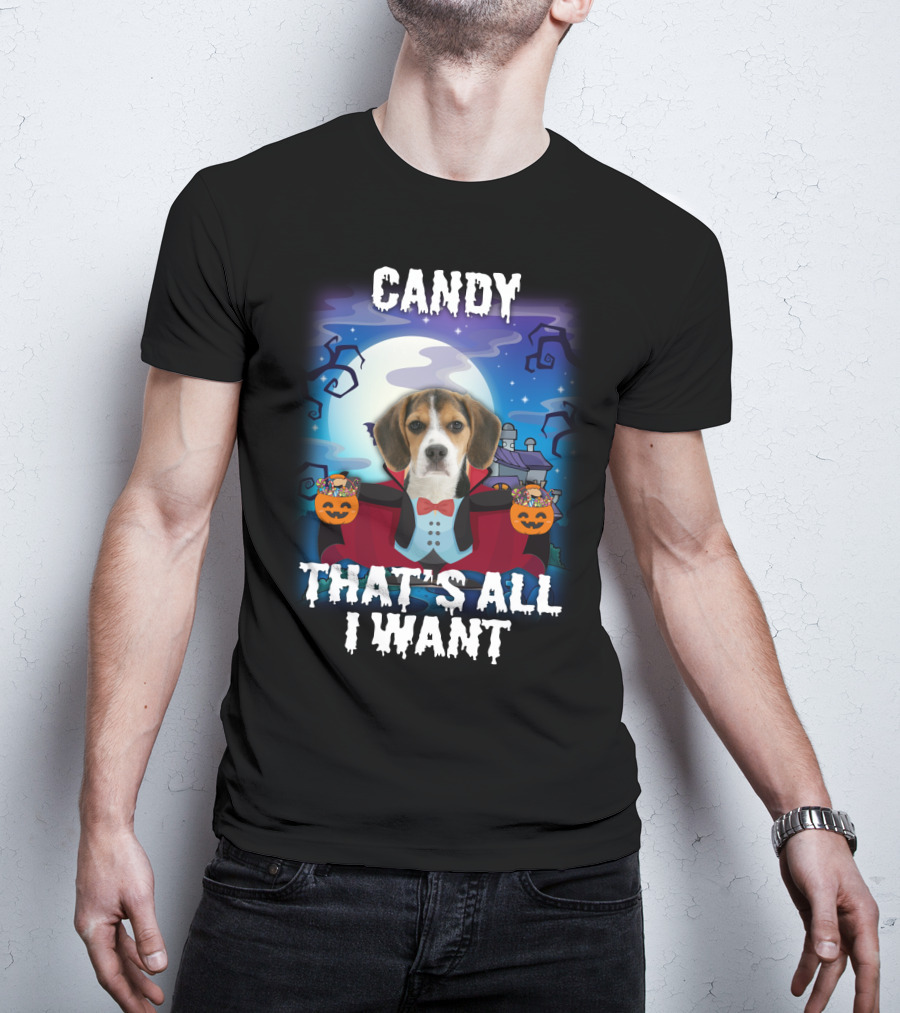 Candy Beagle Halloween Moonlit Mansion With Pumpkins T-Shirt
