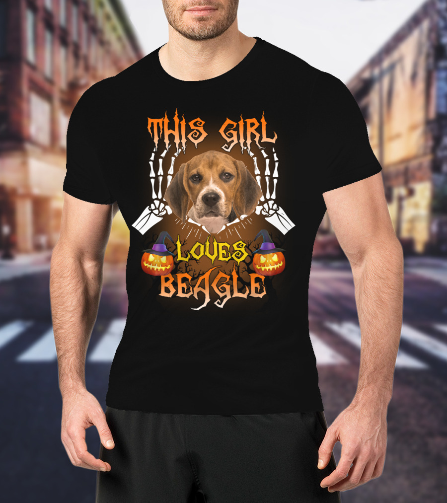 This Girl Loves Beagle Halloween Pumpkin Skeleton Dog T-Shirt