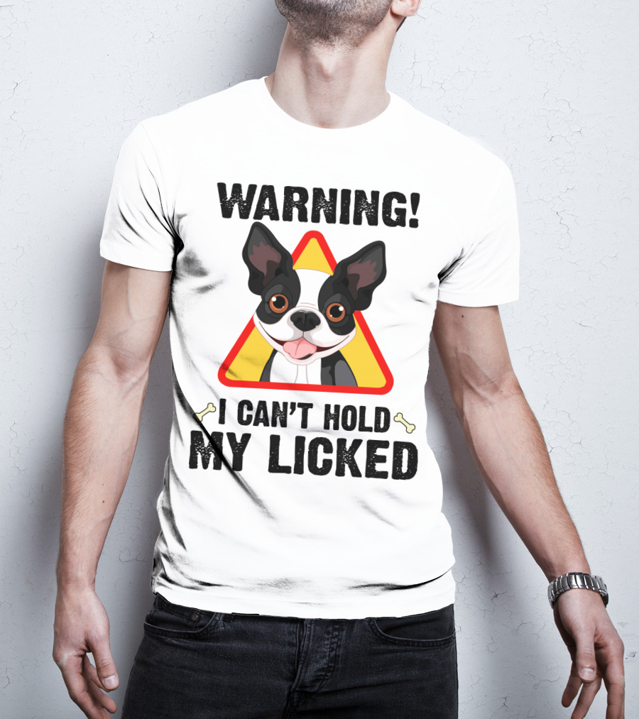 Warning I Can't Hold My Licked Cartoon Dog With Triangle And Bones T-Shirt