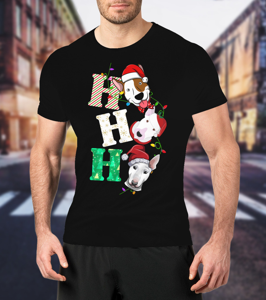Ho Ho Ho Bullterrier Christmas Santa Hats T-Shirt