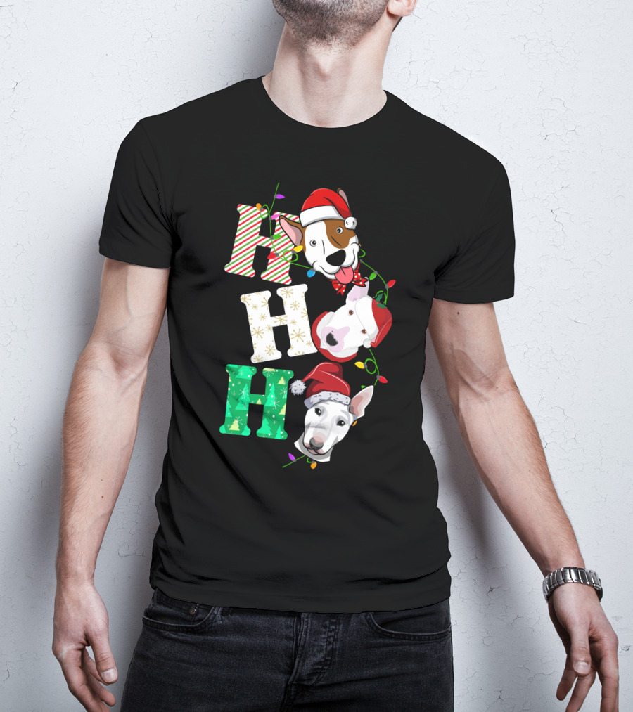 Ho Ho Ho Bullterrier Christmas Santa Hats T-Shirt