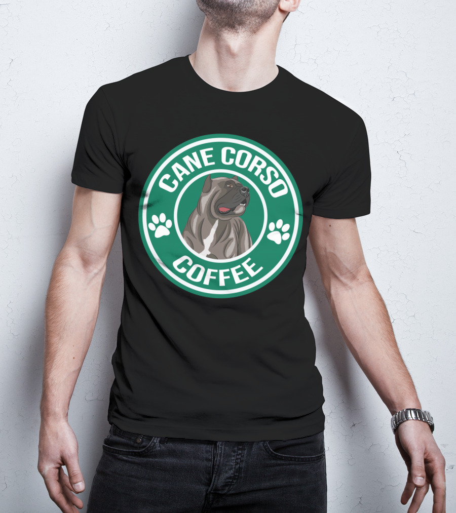 Cane Corso Coffee Dog Emblem Paw Prints T-Shirt