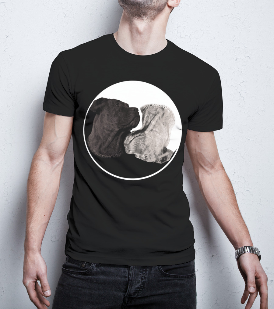Cane Corso Yin Yang Circle With Black And White Dog Heads T-Shirt
