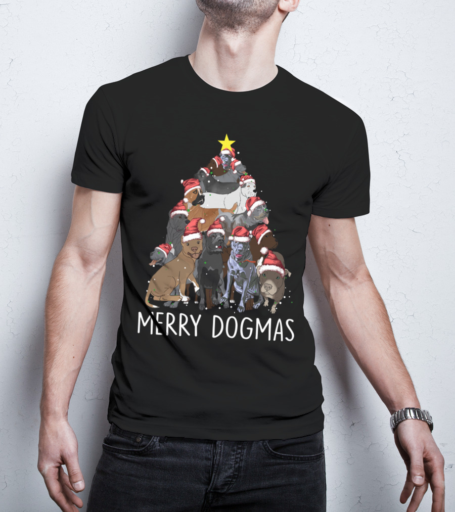 Merry Dogmas Cane Corso Christmas Tree With Santa Hats T-Shirt