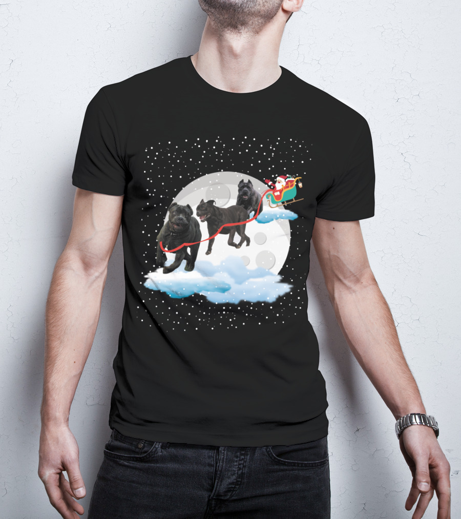 Santa Rides Cane Corso Sleigh With Full Moon And Snowflakes T-Shirt