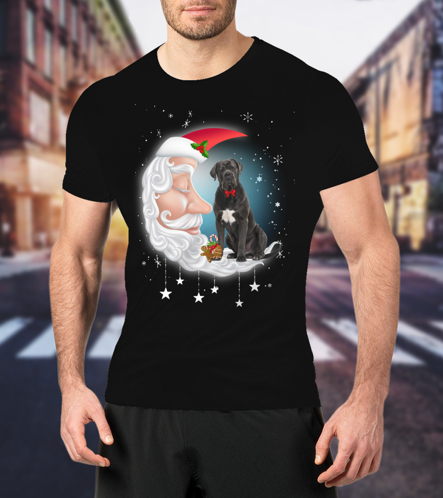 Santa Crescent Moon Cane Corso With Stars And Snowflakes T-Shirt