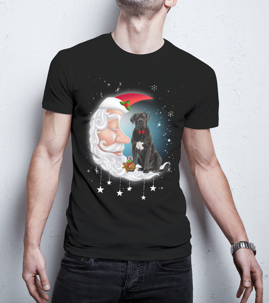 Santa Crescent Moon Cane Corso With Stars And Snowflakes T-Shirt