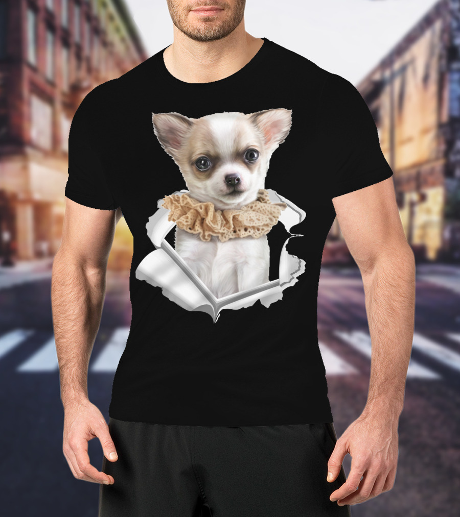 Chihuahua 3D Peek Out Frill Collar T-Shirt