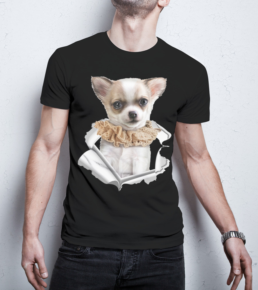 Chihuahua 3D Peek Out Frill Collar T-Shirt