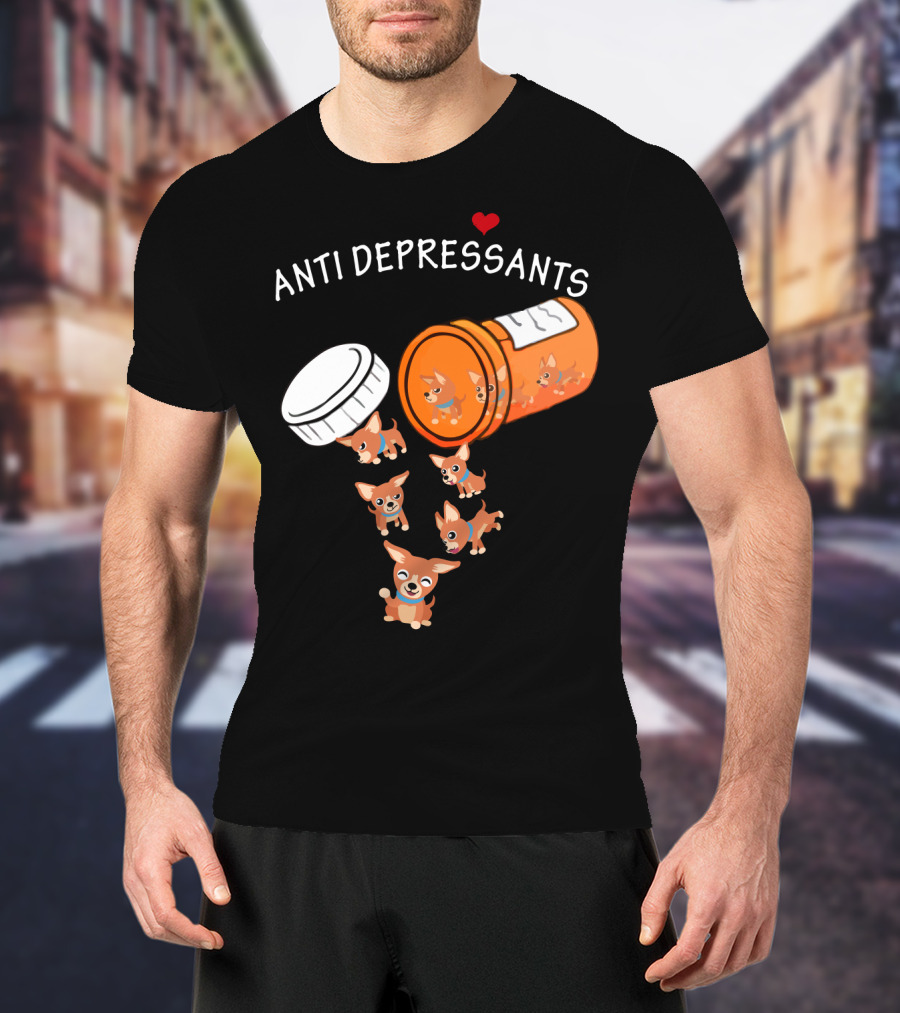 Chihuahua Anti Depressants Cute Pill Bottle Heart T-Shirt