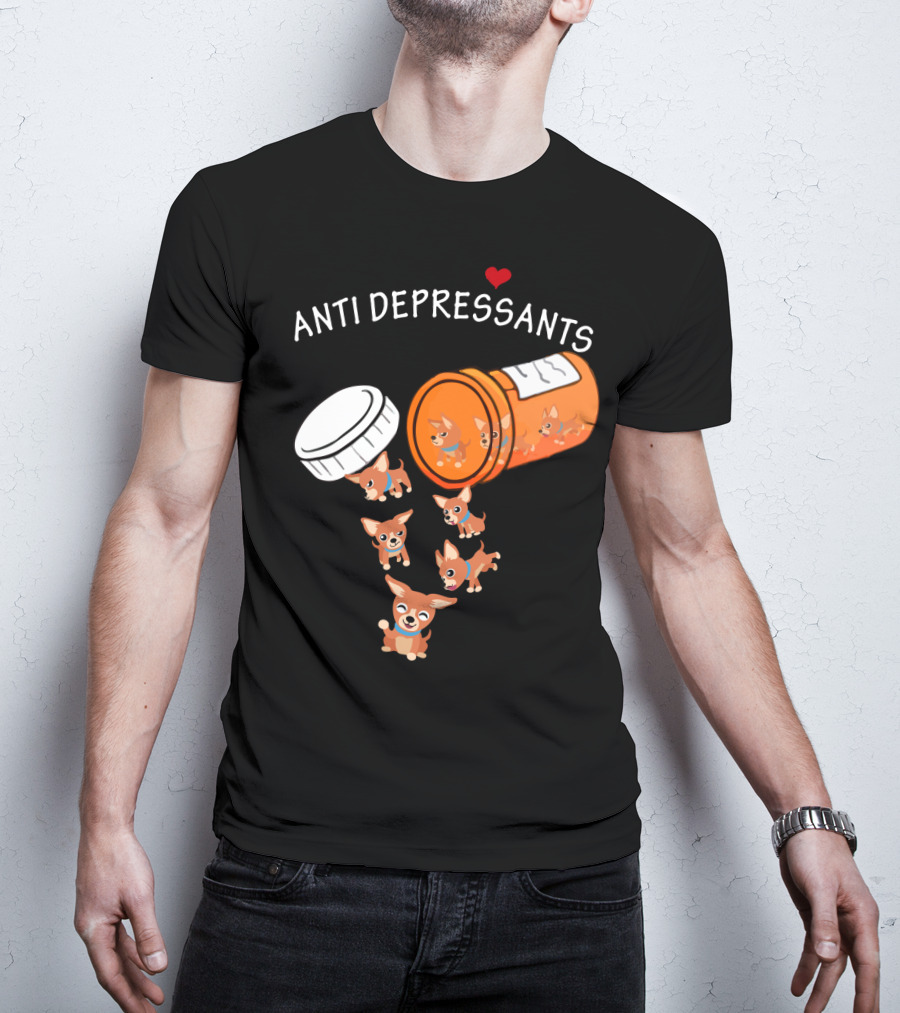 Chihuahua Anti Depressants Cute Pill Bottle Heart T-Shirt