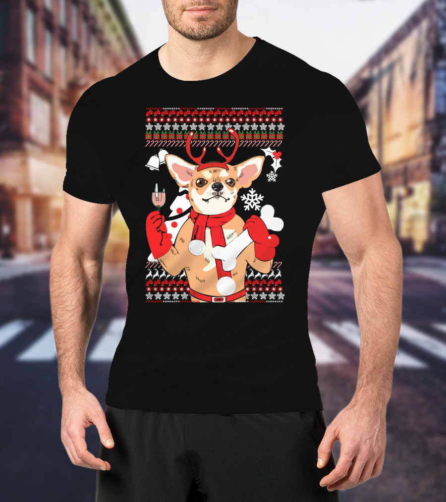 Chihuahua Reindeer Christmas Ugly T-Shirt